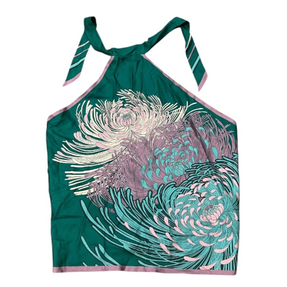 Gucci 100% silk green floral print halter scarf top